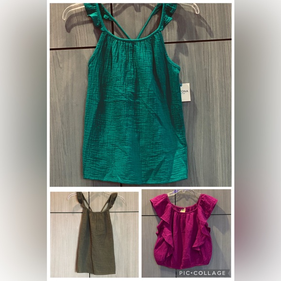 Boho Gauze Tops Magenta Olive Green 3 Youth Teen Junior Blouses - Picture 1 of 10